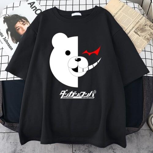 Danganronpa White Black Bear Fashion Print Men T Shirts Fashion Crewneck Tshirts Simplicity Loose Tshirt Cool Breathable Man Top