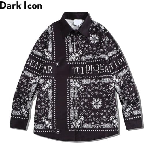 Dark Icon black bandana print long sleeve loose shirt high street style shirt for men