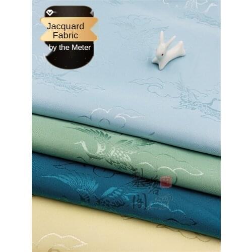 Soft Smooth Jacquard Fabric By The Meter Per for Dress Skirt Clothing Sewing Textile Flower Micro Elastic Brocade Polyester Blue