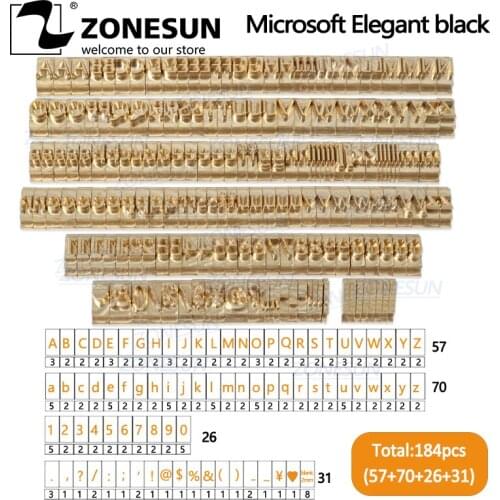 ZONESUN 184 PCS Alphabet Letter Set With Number Symbols 10cm T slot Letter Stamp For Hot Foil Stamping Machine Custom Logo Name