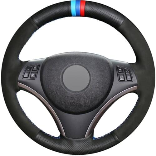 Black Suede Artificial Leather No-slip Car Steering Wheel Cover for BMW E90(Sedan) E91(Touring) E92 E93 X1 E84 E87 E81 E82 E88