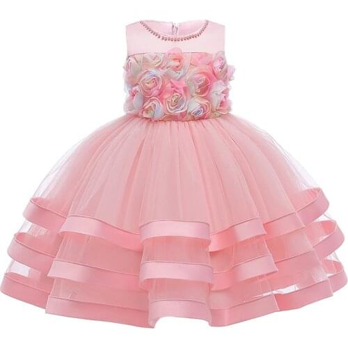 New 2020 Summer Colorful Flower Wedding Dress For Girls Princess Girl Dress Kids Children Clothes Birthday Dresses Party 5 Color