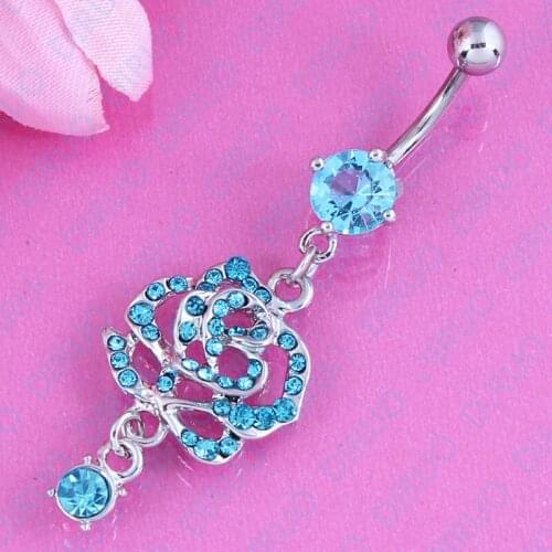 New style 316L surgical steel crystal flower body piercing belly button ring navel bar body navel jewelry