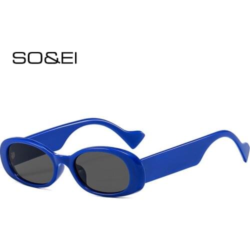 SO&EI Vintage Small Oval Women Sunglasses Fashion Trending Blue Red Beige Eyewear Men Gray Lens Shades UV400 Sun Glasses