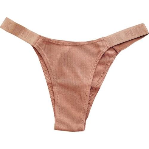 Pure color high waist sexy sports style sexy womens panties Letter pure cotton wine red triangle pants