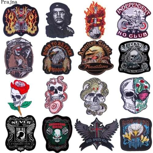 Prajna Punk Skull Patch Motorcycle Biker Embroidered Patches For Clothing Iron On Patches On Clothes DIY Stripes On Man Jacket