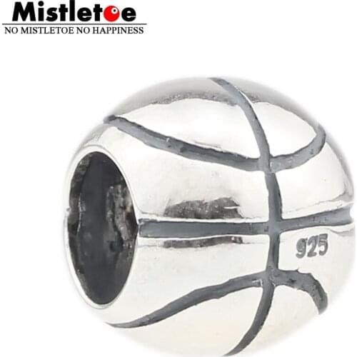 Authentic 925 Sterling Silver Sport Basketball Charm Bead Fit European Bracelet Jewelry