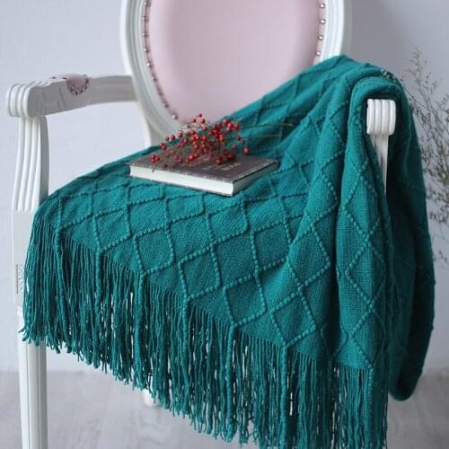 Free shipping Drop Shipping Gift Solid Color Geometric Diamonds Bedspread Sofa Lounge Throw Blanket Fringe Tassels 127*210cm