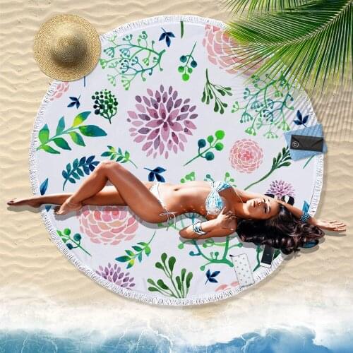 Round King Size Beach Towel with Tassels American Style 150x150cm Towels for Bath Wear Outdoor Home 3D Printed Floral Bath Towel