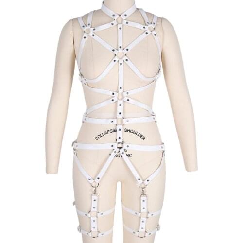 Sexy Full Body Leather Harness Bra White Belt Top Bondage Body Waist Garter Belts Pole Dance Rave Lingerie Goth Suspender Adjust