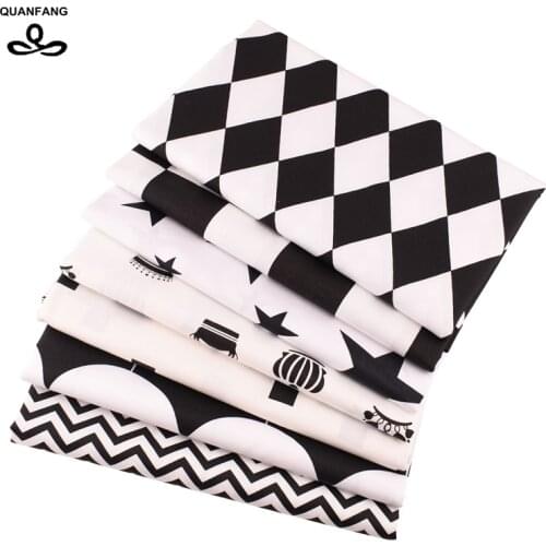 QUANFANG 7 design Printed Twill 100% Cotton Fabric For DIY Quilting Sewing Baby Childrens Sheet Pillow Material Half meter