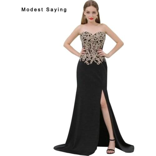 Sexy Sheer Gold and Black Mermaid Sweetheart Beaded Lace Evening Dresses 2017 Women Long Party Prom Gown vestido de festa B003