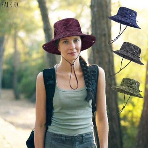 Faleto Unisex Fishing Hat Breathable Sun Protection Boonie Hat Wide Brim Safari Sun Hat Outdoor Travel Climbing Camouflage Caps