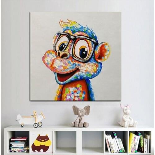 No frame Hand-painted Modern Wall Art Pictures Living Room Home Decoration Abstract Monkey Cartoon Animal Oil Paintings On Canva