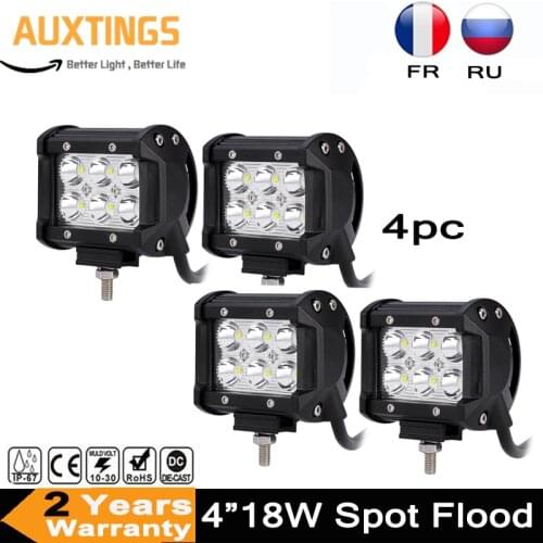 4Inch 18W Led Work Light Bar Spot Flood Beam Offroad Driving Bar 12V Led Lamp For Indicators Motorcycle Tractor Truck