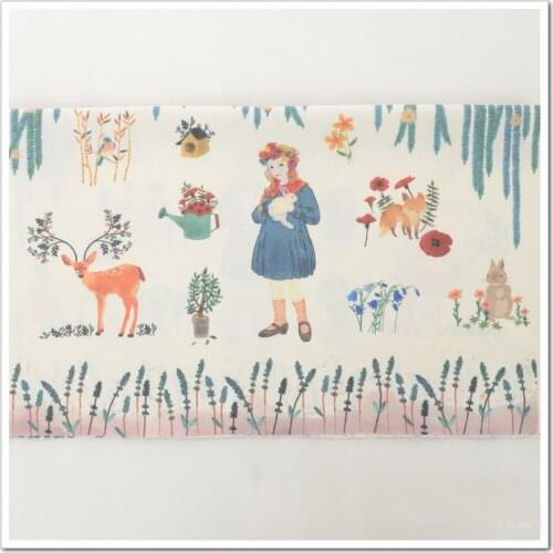 Vintage Brand 41x66cm Digital Girl & Deer Printed Cotton Linen Fabric