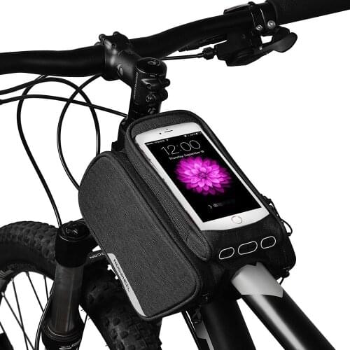 Touchscreen Water Resistant Cycling Bike Bicycle Front Frame Top Tube Double Bag Pannier with 5.7inch Mobile Cell Phone Case