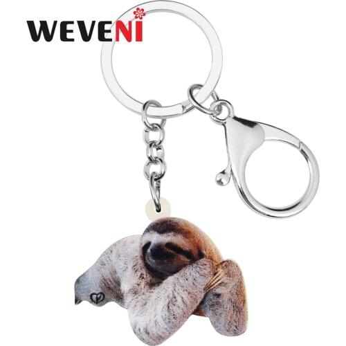 WEVENI Acrylic Lovely Grey Sloth Keychains Key Ring Printing Animal Jewelry For Women Kids Gift Bag Trendy Wallet Accessories