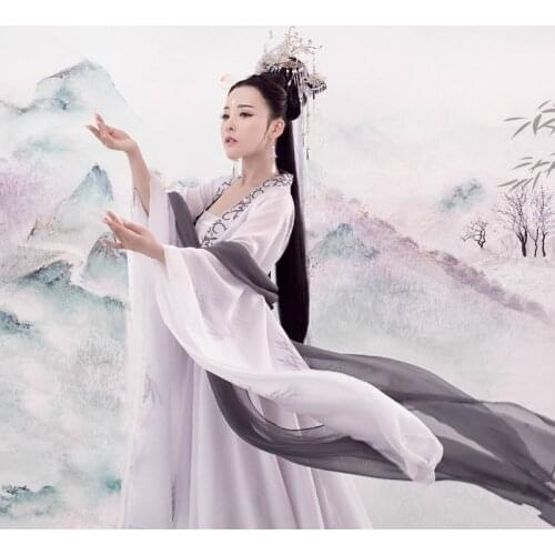 WYJN Yi Yao Ji White Black Ink Paint Style Immortal Fairy Costume Hanfu Thematic Photography Cosplay Stage Show Performance
