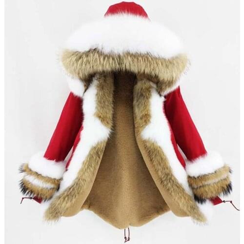 7XL Winter Jacket Women Faux rabbit Liner Long Parka Natural Raccoon Fur Fox Fur Collar Hood Cuffs Thick Warm Outerwear