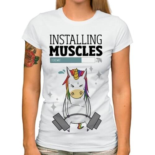 Weight lifting cute unicorn installing muscle funny t shirt women jollypeach brand new white casual femme kawaii short tshirt