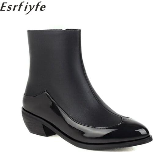 ESRFIYFE 2020 New Fashion Women Wedding Party Dress Chelsea Boots Mixed Color Pu Leather Shoes Ankle Botas Large Size 34-48