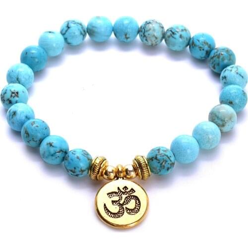 8mm Natural Turqouise Beaded Bracelet with Charm Buddha,Lotus,om Yoga Chakras Bracelet for Women Meditation Jewelry Dropshipping