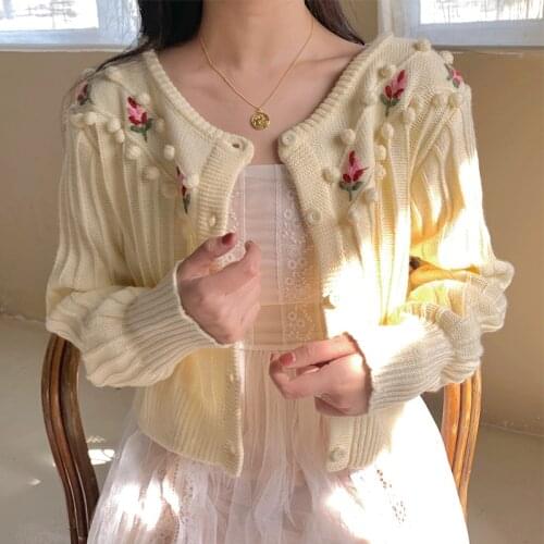 Japanese style mori girl white flower cardigan