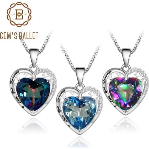 GEMS BALLET Heart Inside Heart Endless Pendant Necklace for Women Girlfriend 925 Sterling Silver Natural Mystic Quartz Jewelry