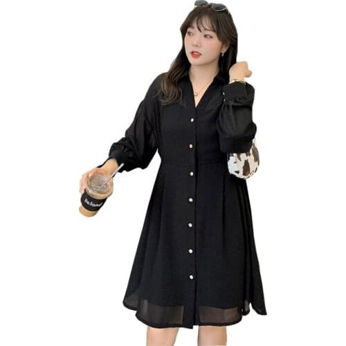 WomenS Autumn V-Neck Solid Color Buttoned Dress Two-Piece Plus Size Knee Casual Dress 100 Kg Can Be Worn