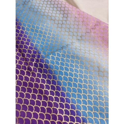 100% Plain Cotton Gold Stamping Gradual Gradient Color Mermaid Fish Scale Skin Printed Fabric Fabric Patchwork Dress Ornament