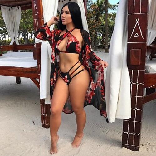 2021 Summer New Swimsuit S-XL European And American Sexy Print Swimsuit 3 Piece Ladies Casual Beach Robe Briefs Bikini 3 Piece