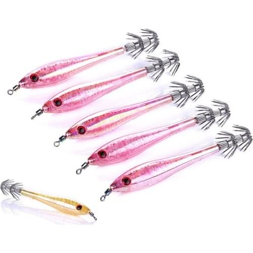 5PCS/lot 9.5cm/6g Luminous Light Wood Shrimp Lure Squid Fishing Lure Artificial Hard Bait for Offshore Angling Attract Sea Carp