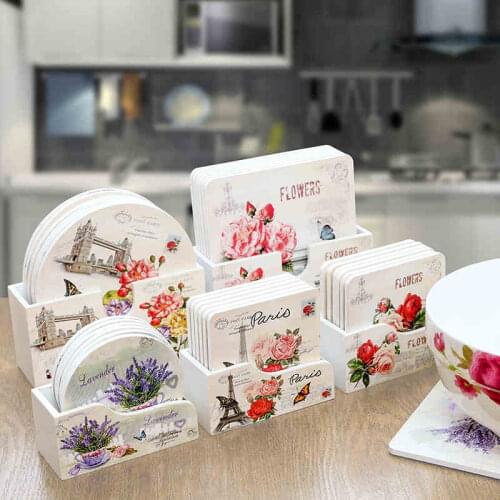 9.8/14.8cm European wooden 6pcs insulation bow tray pad cup holder bowl mat set coaster table mat anti-scalding plate placemat