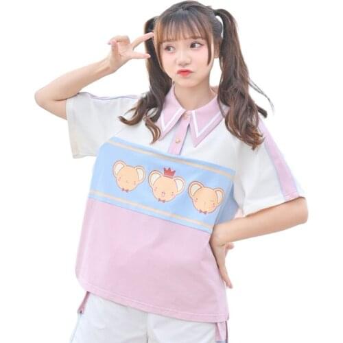 Card Captor Sakura Kero Kawaii Summer Polo Shirt Anime Cosplay Short Sleeve Lolita Girl Cute T Shirt Loose Student Shirt Tops