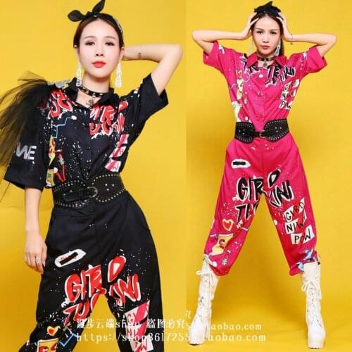 Jazz Dance Costumes Graffiti Tooling Jumpsuit Hip Hop Clothing for Women Stage Nightclub DJ DS Street Wear Rave Outfits DT3124