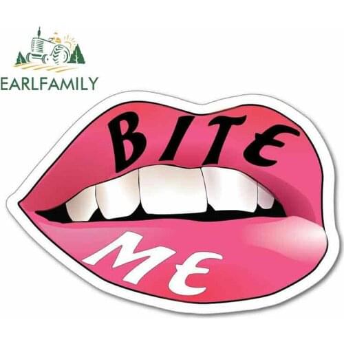 EARLFAMILY 13cm x 8.7cm For Bite Me Lips Mouth Sexy Kiss Girl Tongue Car Personality Creative Stickers Waterproof Anime Decals