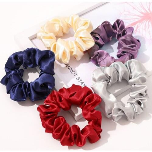 Elegant Rubber Band Satin Cloth Fabric Elastic Hair Band Silky Satin Scrunchies Solid Color Hair Rope Ponytail Holder Hair Tie