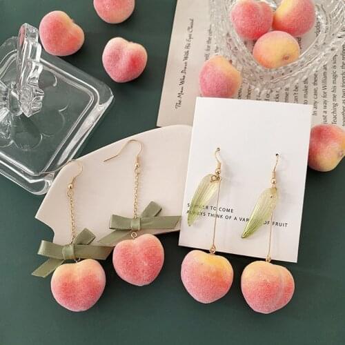 FFLACELL New Japan Summer Cute Pink Peach Long Drop Earrings for Women Fruit Pendientes Earring Party Jewelry Accessories Gifts