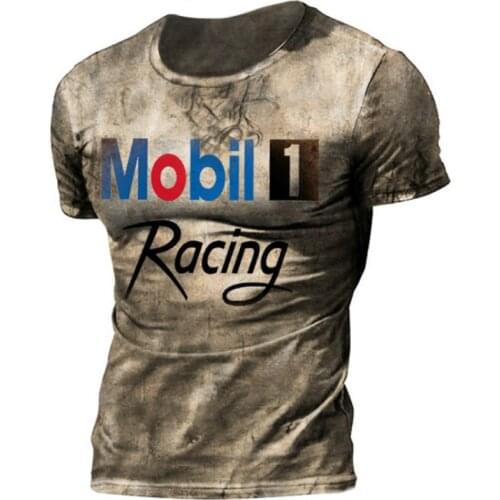 Mens short-sleeved retro summer new T-shirt Harajuku ethnic fashion letter city casual style round neck shirt XL