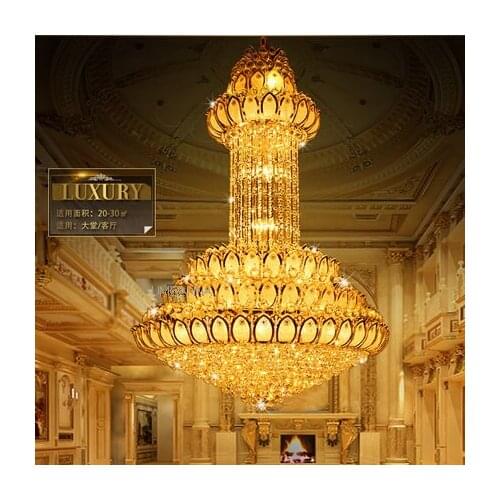 Crystal Chandelier Lighting Fixture Modern Gold Lotus Flower Chandeliers LED Light Droplight Clubs Hotel Hall Lobby Hanging Lamp