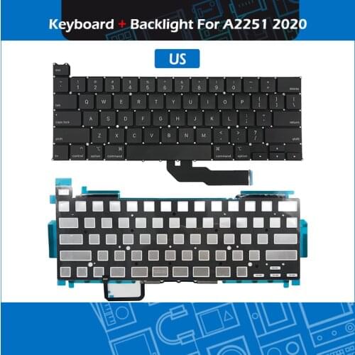 2020 Year Laptop A2251 Keyboards Backlight For Macbook Pro Retina 13" A2251 Keyboard W/ Backlit Sheet Cover Replacement