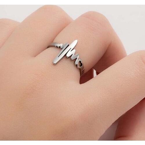 Heartbeat Finger Ring Gold Minimalist Stainless Steel Jewelry Mens Womens Ring Geometric Gift Halloween Goth anillos Christmas