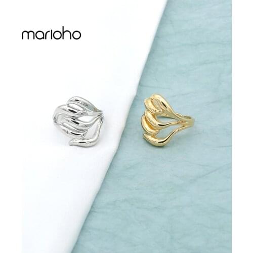 Bijoux Fashion Design Alloy Metal Hollow Opening Leaf Ring Gold Silver Color Adjustable Statement Finger Ring Party Accessories