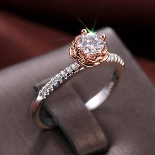 Rose Garden Flower Ring Silver Rose Gold Color Finger Rings Valentines Day Gift Jewelry Wedding Band Engagement Rings for Women