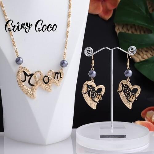 Hawaiian Heart Letter Mom Pendant Jewelry Sets Pearl Fashion Hot Gold Chian Necklaces 2021 New Earring Set Wholesale for Wome