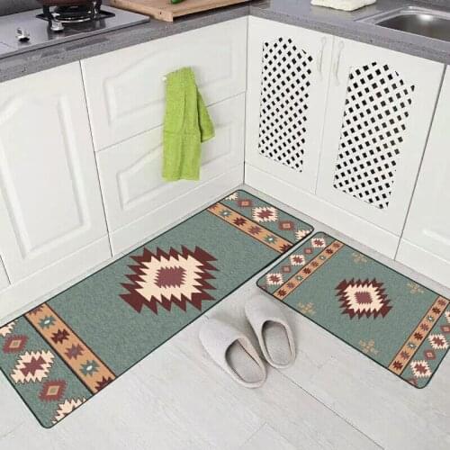 Red-brown-green geometric national wind kitchen mat combination entry pad bedroom long bedside blanket