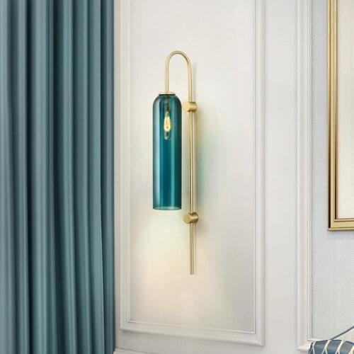 Northern Europe Blue white glass bedroom tube Wall lamp Hotel lobby prototype room Living room study metal Led wall Sconce light