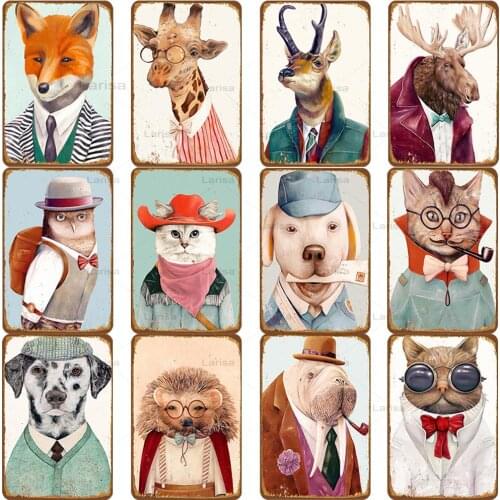 Cartoon Animal Metal Sign Poster Cat Dog Giraffe Tin Signs Vintage Decor Home Bar Zoo Shabby Chic Metal Painting Wall Art Plaque
