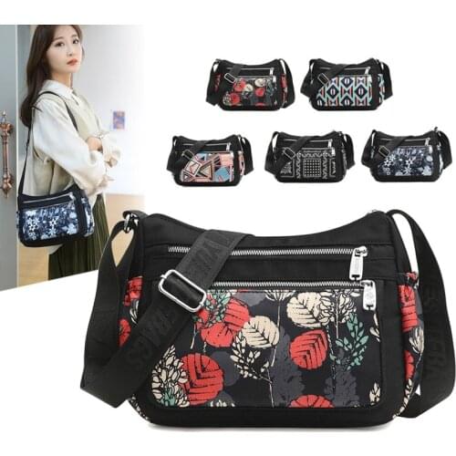 Fashion Casual Colorful Flower Printed Shoulder Messenger Bag Womens Nylon Fabric Cloth Crossbody Bags for Women 2021 Zipper